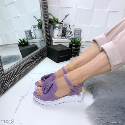 Код 11918 Босоножки = Tassels =, цвет: VIOLLET, материал: НАТУР. ЗАМШ