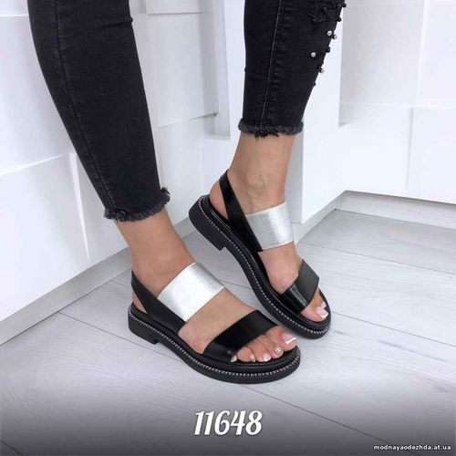 Код 11648 Босоножки = Elastic =, цвет: Черный + Серебро ,  материал: Н