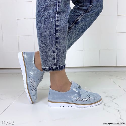 Код 11703 Легкие и мягкие туфельки , цвет- Blue - Silver,материал: НАТ