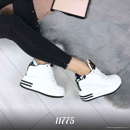 Код 11775  Кроссовки на танкетке = La_r =, цвет: Белый,  материал: эко