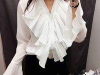 Блуза (Фабричный Китай) качество люкс ткань мультишифон.рюша и рукав ж
