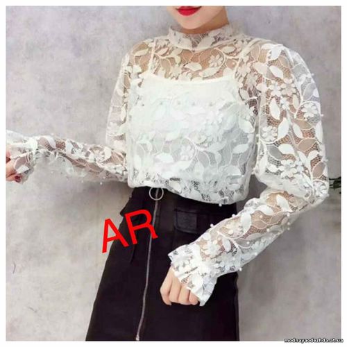 Блуза (Фабричный Китай) качество люкс ткань гипюр украшен жемчугом в к